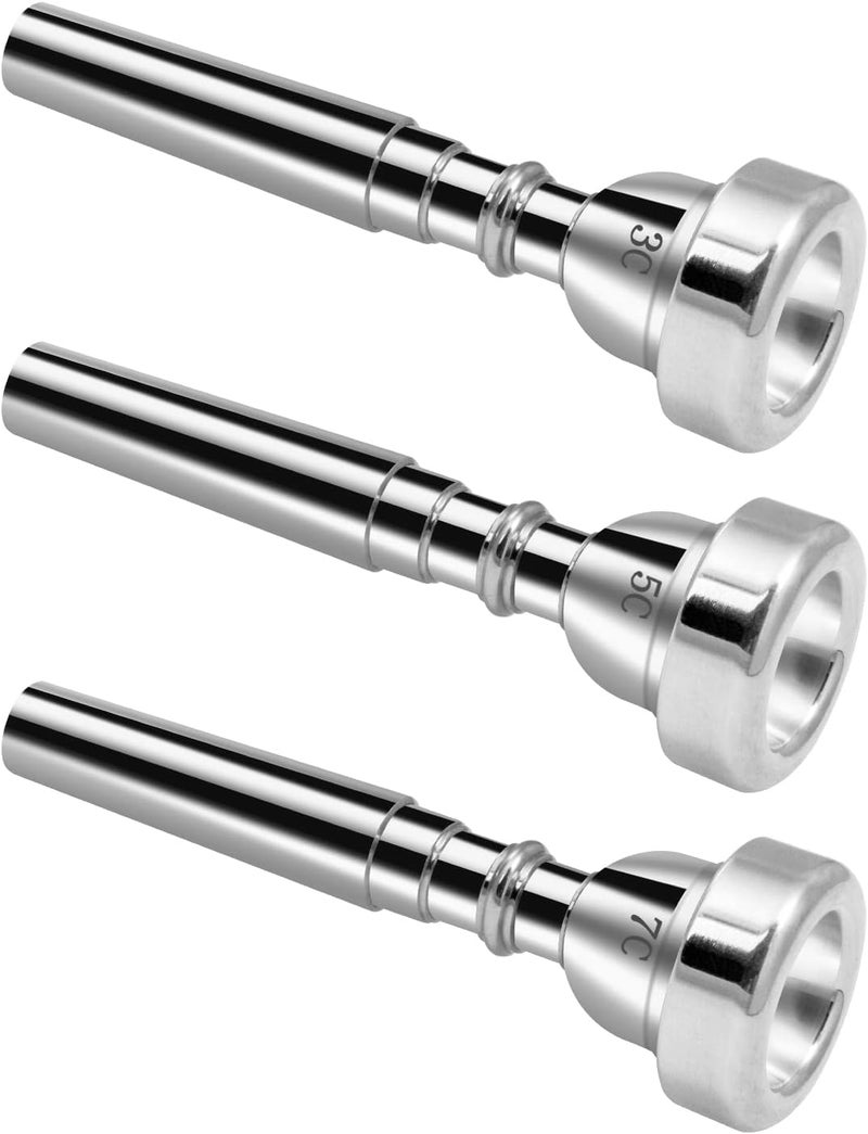 Cheerock 3Pack Trumpet Mouthpiece 3C 5C 7C Trumpet Accessories, Trumpet Mouthpiece Set with Brass Suitable for Beginners and Professional Players （Silver） - Image 1